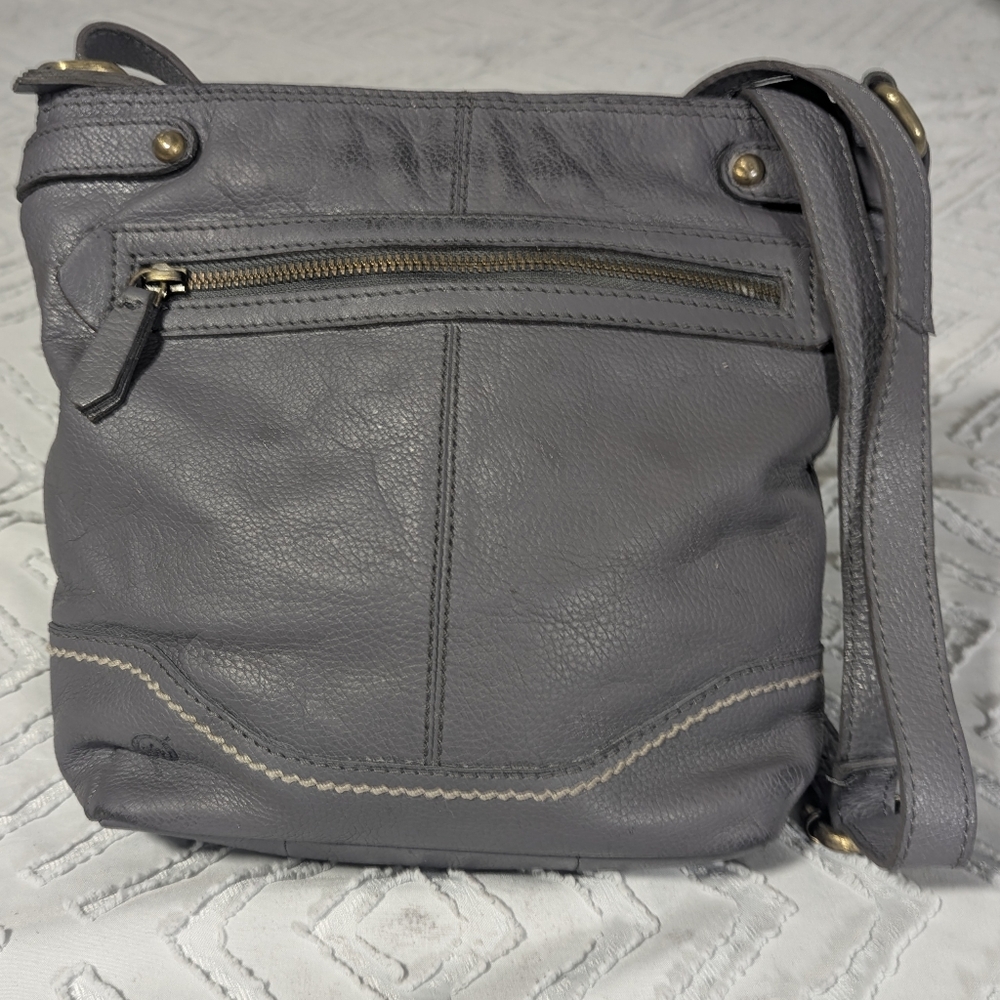 Born Gray Leather Crossbody Bag with Brass Accents
